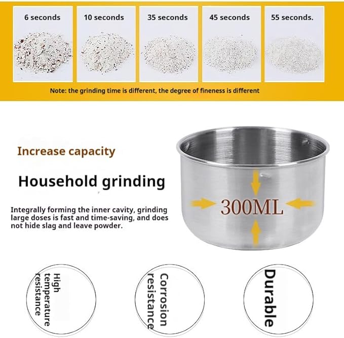 300g Grain Mill Grinder, 304 Stainless Steel Grain Mill High Speed Commercial Spice Grinder, Ultrafine Grain Household Flour Mill, Kitchen