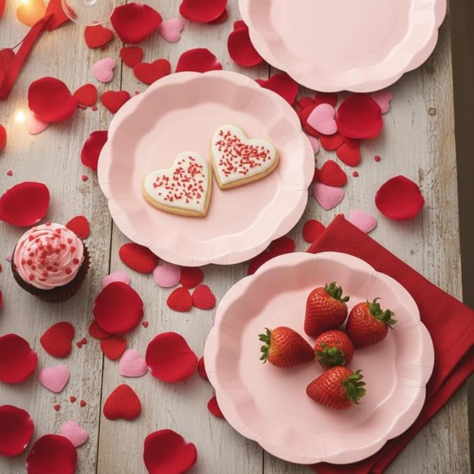 30pcs Pink Plates, 7inch Scalloped Pink Galentines Plates Disposable Pink Valentines Supplies Small Party Plate for Weeding, Valentine's Day, Baby Shower (Pack of 2)