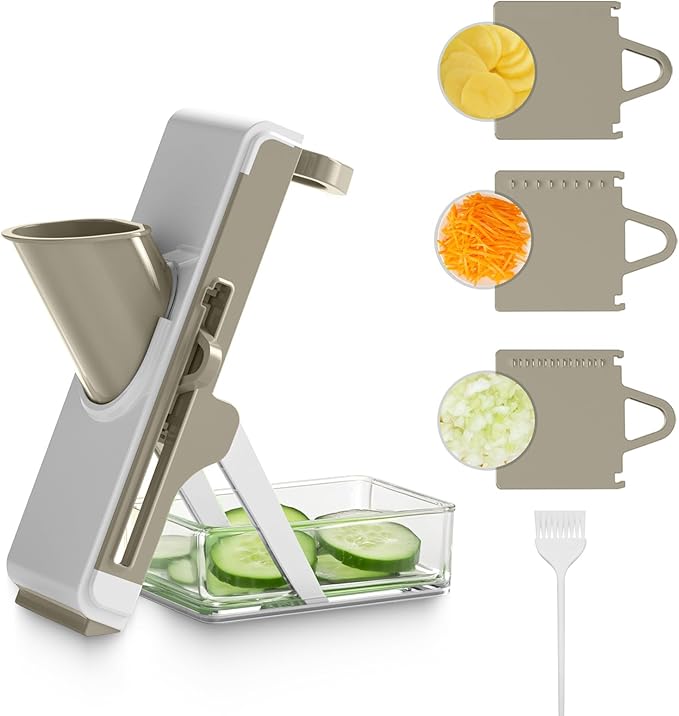 Eletronova Safe Mandoline Slicer for Kitchen, Vegetable Slicer for Kitchen，Kitchen Food Slicer, French Fry Cutter Julienne Dicer for Vegetables Grey (White & Green) (Grey & Draw Gray)