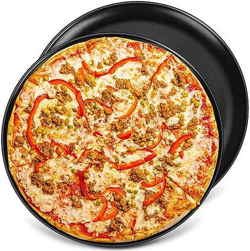 P&P CHEF Pizza Pan Set of 2, 13.5 Inch Stainless Steel Pizza Tray, Black