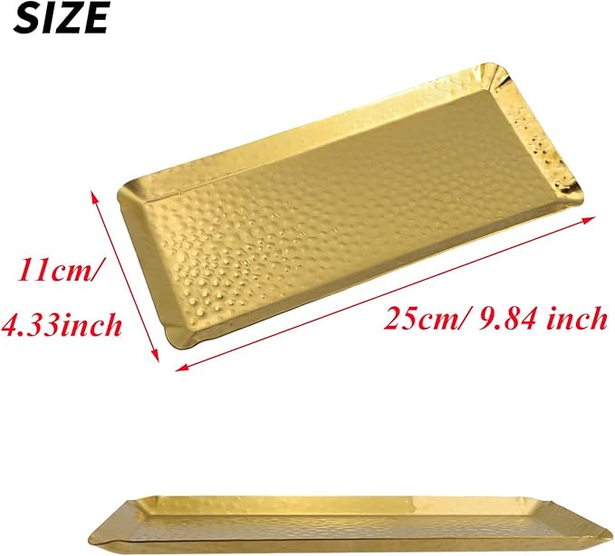 Antrader Hammered Rectangular Platter Serving Tray,Stainless Steel Decorative Storage Tray, Gold (10-Inch by 4-Inch)