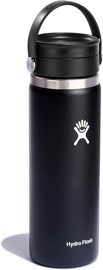 Hydro Flask Wide Mouth Bottle with Flex Sip Lid - Insulated Water Bottle Travel Cup Coffee Mug Black 20 oz