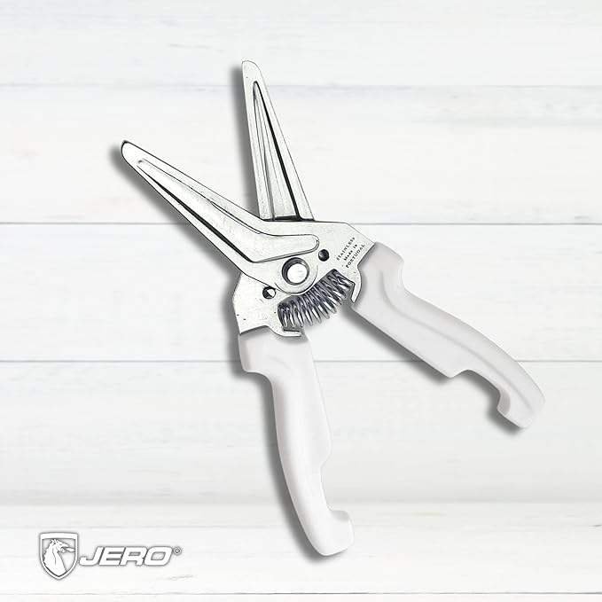 JERO Spring Assisted Stainless Steel Kitchen Shears with Holder - Perfect For Herbs, Floral Trimming and Kitchen Use - Made In Portgual - Make Cutting Easier For Weak Or Tired Hands