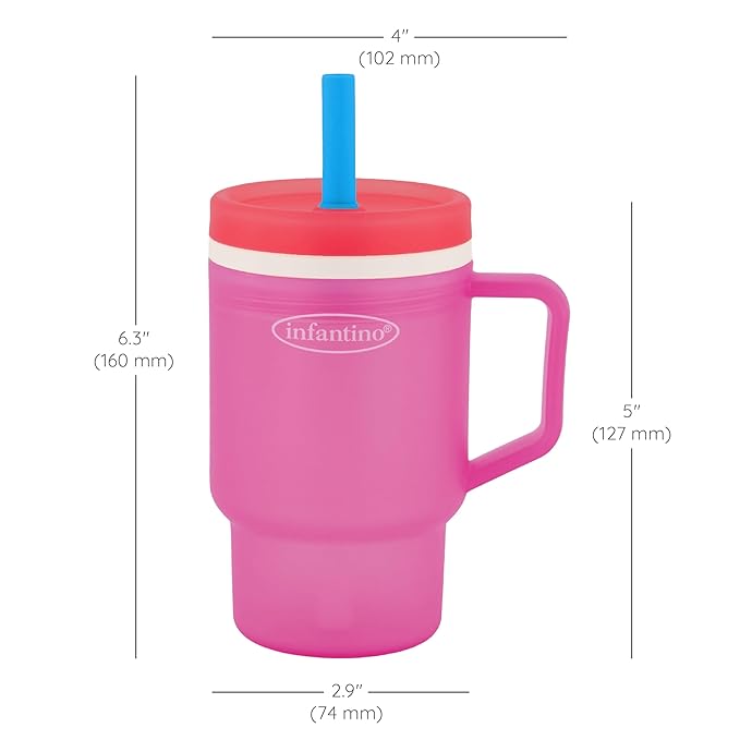 Infantino My 1st Tumbler, Durable Plastic Sippy Cup with Straw & Handle, Spill-Resistant, for On-The-Go, BPA-Free Transition Baby Cup, Raspberry Cream