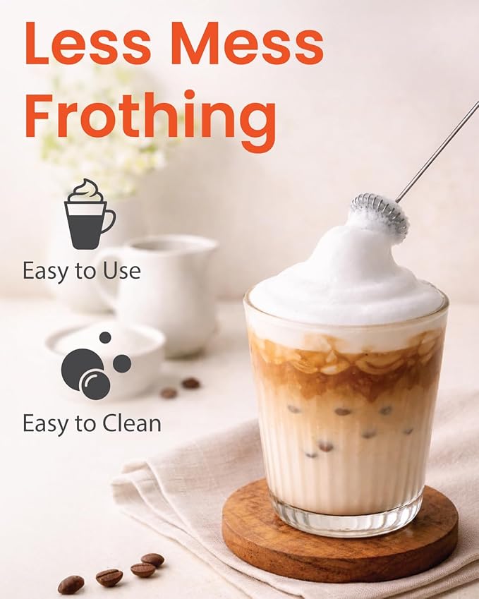 Elementi Powerful Frother Wand – Lightweight Milk Frother & Drink Mixer Handheld, Matcha Whisk for Dreamy Lattes, Powerful Coffee Mixer Wand & Blender Stirrer - Make Creamy Cappuccinos (Electric Blue)