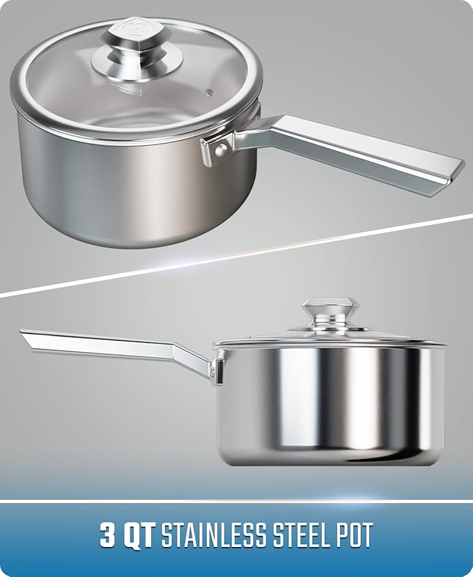DALSTRONG 3 QT Stock Pot - The Oberon Series - 3-Ply Aluminum Core Cookware - Silver - w/Lid & Pot Protector