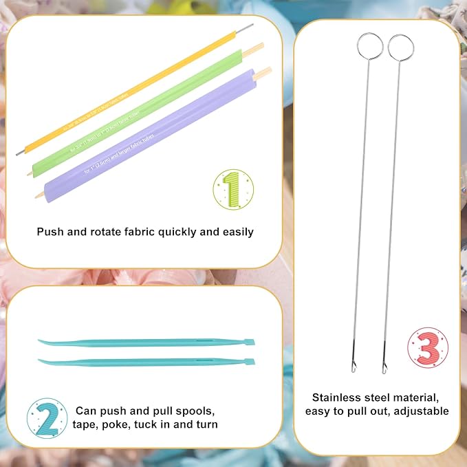 10pcs Quick Turn Fabric Sewing Tools Set, Loop & Tube Turner & Threader for Sewing Threading Crafting & DIY Projects Multifunctional Fabric Turning Tools for Fast & Easy Use