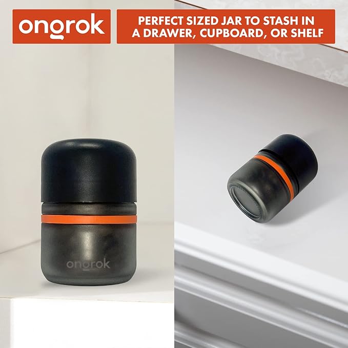 ONGROK Glass Storage Jar, 80ml, 6 Pack | UV Herb/Spice Jar with Child‑Resistant Lid, Color‑Coded Glass Containers to Preserve Smell and Aroma