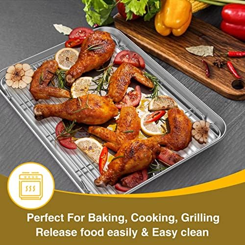 Wildone Baking Sheet with Rack Set (3 Pans + 3 Racks), Stainless Steel Baking Pan Cookie Sheet with Cooling Rack, Non Toxic & Heavy Duty & Easy Clean (Pack of 2)