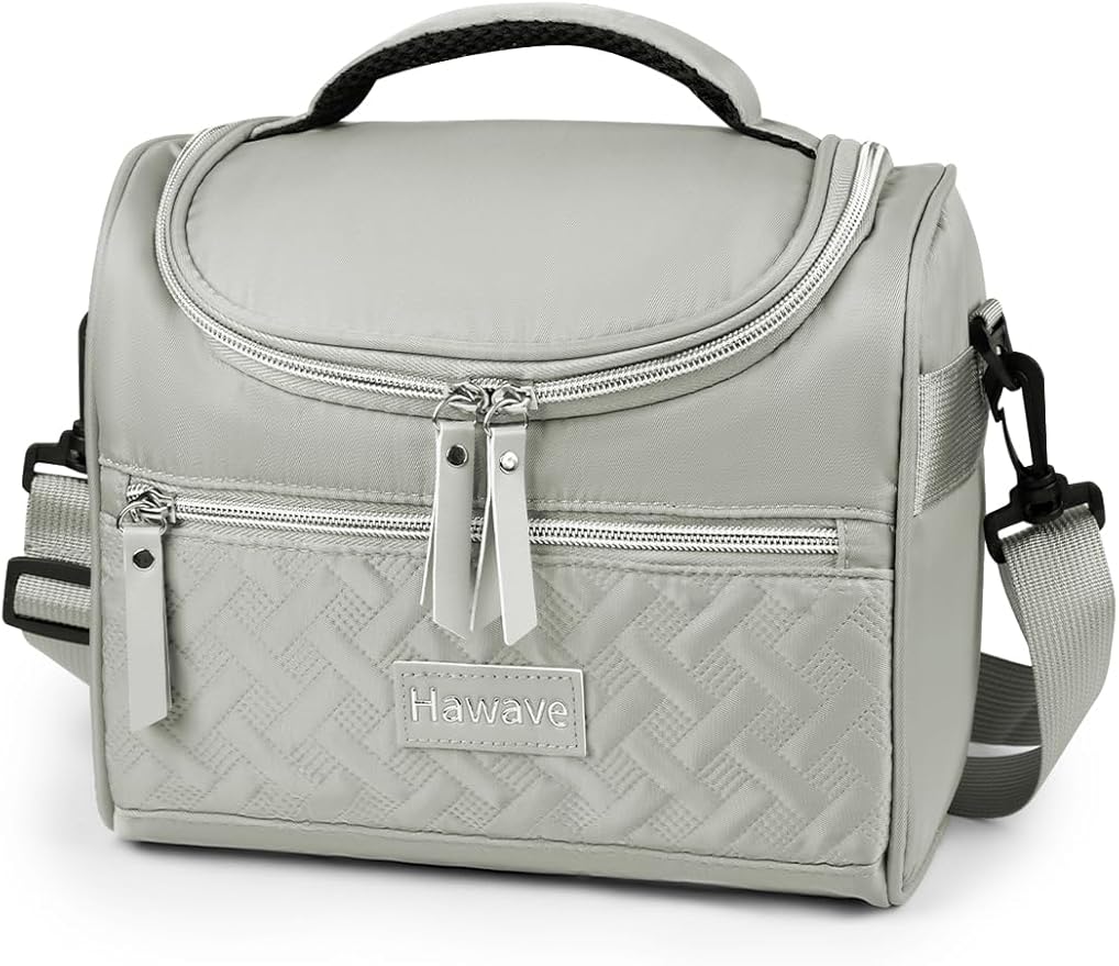 Lunch Bag for Women Men Adult Insulated Lunch Box, Leakproof Lunch Cooler Bag with Front Pocket & Adjustable Shoulder Strap, Reusable Large Lunch Tote Bag for Work Office Travel Picnic, Grey