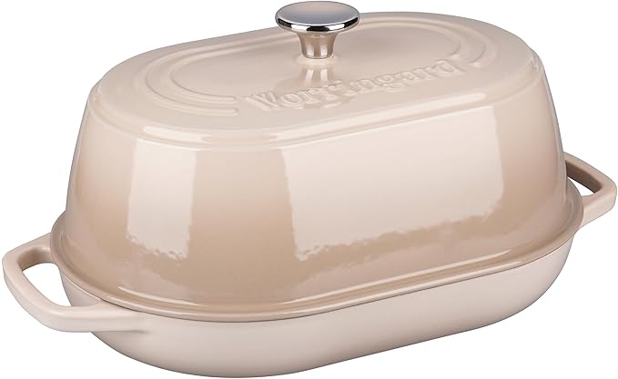 Enameled Cast Iron Dutch Oven Pot with Dome Lid, Oval Bread Oven for Homemade Sourdough Bread Baking, Oven Safe up to 500°F, 6 Quart, Latte