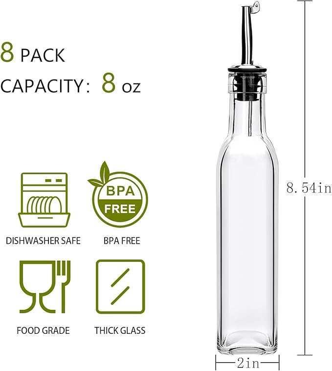 8oz Olive Oil Dispenser Bottle,Oil Dispenser for Kitchen,8 Pack olive oil dispenser with Stainless Steel Pourer Spouts,Vinegar Cruet Bottle with Pourers