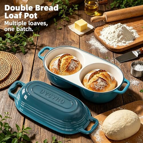 Enameled Cast Iron Double Round Bread Loaf Pot with Lid – Emerald