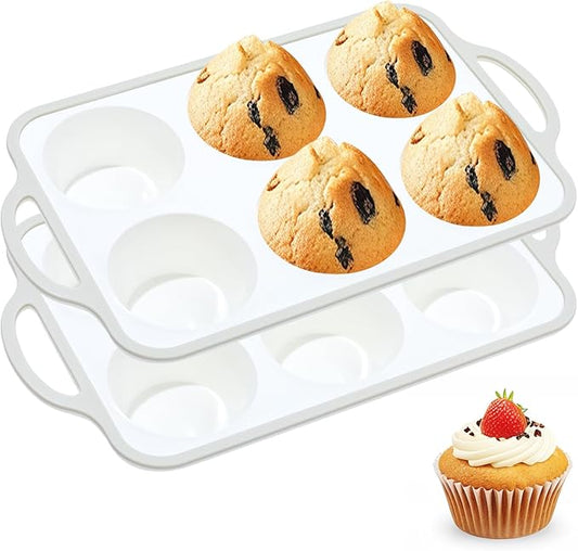 Silicone Jumbo Muffin Pan with Metal Frame, Non Stick Food Grade Silicone Large Muffin Pan, with Handles 6 Cup,BPA-Free and Dishwasher Safe, Jumbo Cupcake Pans - 2 Piece Gray