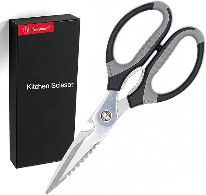 All Purpose Kitchen Scissors, Heavy Duty Kitchen Shears with Serrated Blade, Sharp Stainless Steel Food Scissors for Meat Chicken Herb, Dishwasher Safe Cooking Scissors
