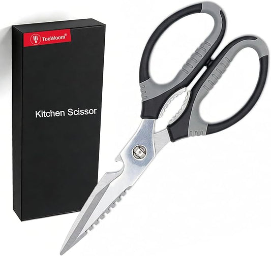 All Purpose Kitchen Scissors, Heavy Duty Kitchen Shears with Serrated Blade, Sharp Stainless Steel Food Scissors for Meat Chicken Herb, Dishwasher Safe Cooking Scissors