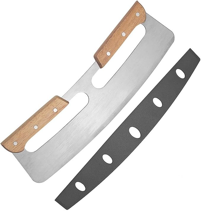 stainless steel pizza cutter with cover Non-Stick Pizza Cutter pizza cutter rocker 14 inch (Double wooden handle)
