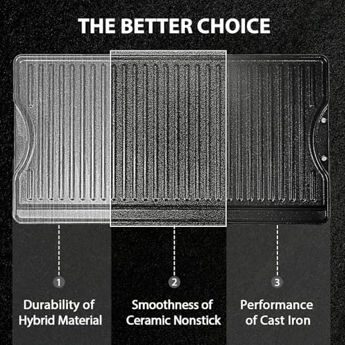 Utheer 19.5x10.5 Reversible Cast Iron Griddle for Stovetop Gas Grill