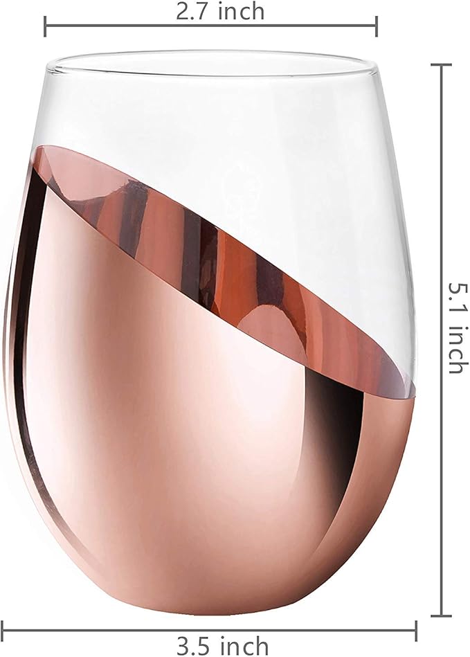 MyGift Stemless Wine Glasses Set of 6 - Copper Metallic Bottom Angled Design, Modern Barware for Red & White Wine, Dishwasher Safe Entertaining Glasses