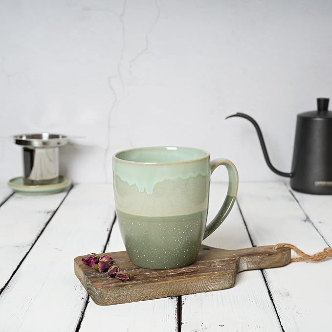 Bosmarlin Ceramic Tea Cup with Infuser and Lid, 16 Oz, 4 Colors to Choose, Dishwasher and Microwave Safe, Steeping Tea Mug with Strainer, Reactive Glaze, (Green)