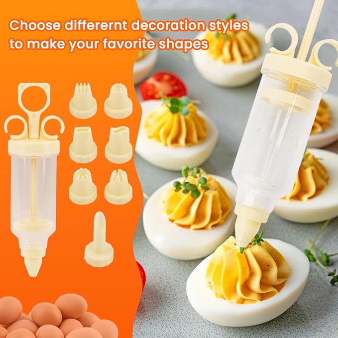 2-Layer Easter Deviled Egg Containers With Lid,48PCS Deviled Eggs Tray Carrier with Hand Injector Piping Tool, Platter Holder Organizer for Refrigerator Party Picnic Travel
