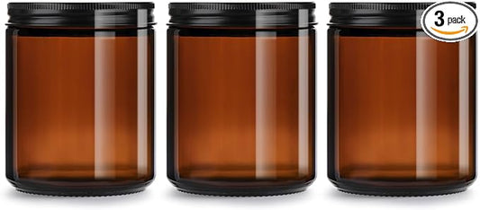 8oz Amber Glass Jars with Lids (3 Pack) - Empty Candle Jars for making candles,Cosmetic Jar,Amber Containers with Lids for Creams,Lotions,Spices