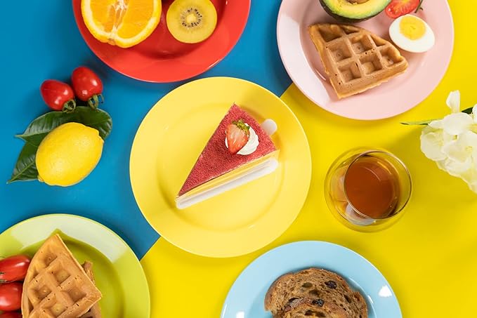 POSATE 60PCS Colorful Disposable Plastic Plates, Heavy Duty Plates for Wedding/Party, 30PCS Dinner Plates 10.25’’ and 30PCS Dessert/Salad Plates 7.5’’, Colorful Plates for Party Event