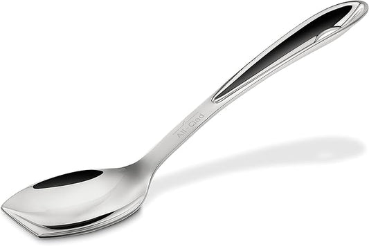 All-Clad Stainless Steel 9.5 Inch Cooking Spoon, Ergonomic Handle, High Heat Resistant, Save Up to 600°F, Kitchen Cooking Utensils for Mixing, Stirring and Serving, Silver