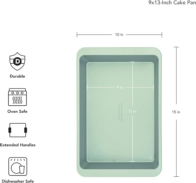 KitchenAid Nonstick Swiss Engineered Aluminized Steel Cake Pan, Dishwasher Safe, Pistachio, 9 x 13 Inch
