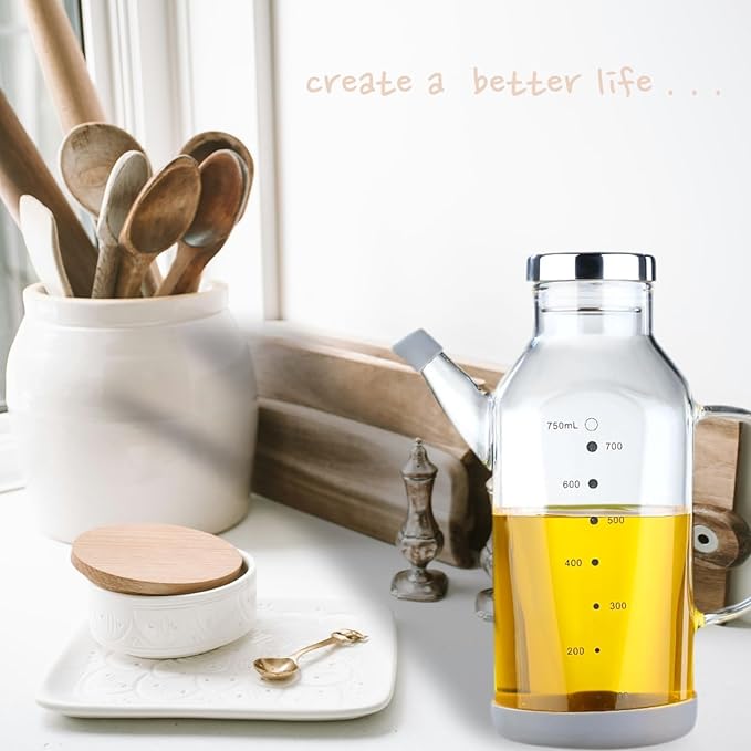 High Borosilicate Glass Oil Bottle-Olive Oil Dispenser for Kitchen-Soy Sauce and Vinegar Dispenser Bottle- Cooking Container Cruet-Oil Dispensing Bottles(Transparent, Large/750ml)
