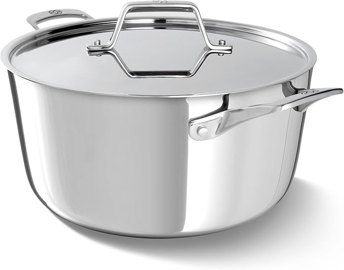 Calphalon Premier Polished 5-Ply Stainless Steel Cookware w/Turbo Heat Tech 6Qt Stock Pot with Lid, Induction, Oven Safe 500F, PFOA Free, Polished Stainless Silver