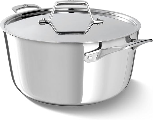 Calphalon Premier Polished 5-Ply Stainless Steel Cookware w/Turbo Heat Tech 6Qt Stock Pot with Lid, Induction, Oven Safe 500F, PFOA Free, Polished Stainless Silver