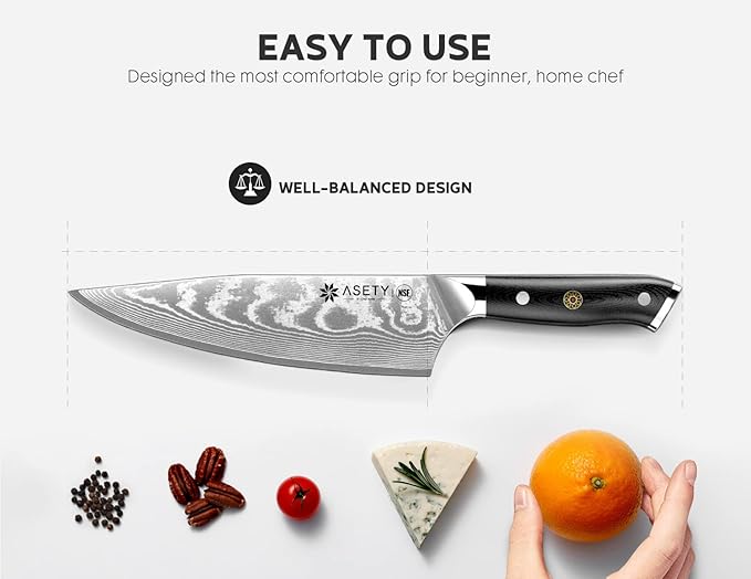 Damascus Chef Knife: 8-inch Razor-Sharp Japanese Chef Knife with VG10 Steel Core, Full Tang G10 Handle, NSF Food-Safe Professional Kitchen Knife with Sheath, Knife for Men