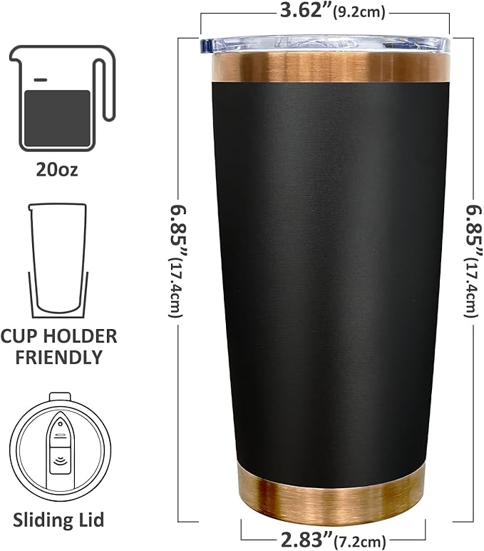 20 oz Tumbler Bulk 8 Pack Stainless Steel Tumbler with Lid and Straw, Double Wall Vacuum Insulated Travel Coffee Mug for Laser Engrave, Powder Coated Cup for Hot and Cold Drinks (Black,8 pack)