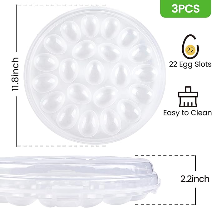 HAKSEN Deviled Egg Containers with Lid, 3PCS Deviled Egg Platter Carrier Holder Trays with 66 Slots for Party and Home Kitchen, Clear
