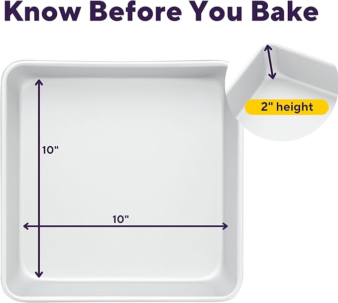 Wilton 10 x 2 Inch Square Cake Pan, Even Heating Aluminum Bakeware, Made Without PFAS, Packaging May Vary