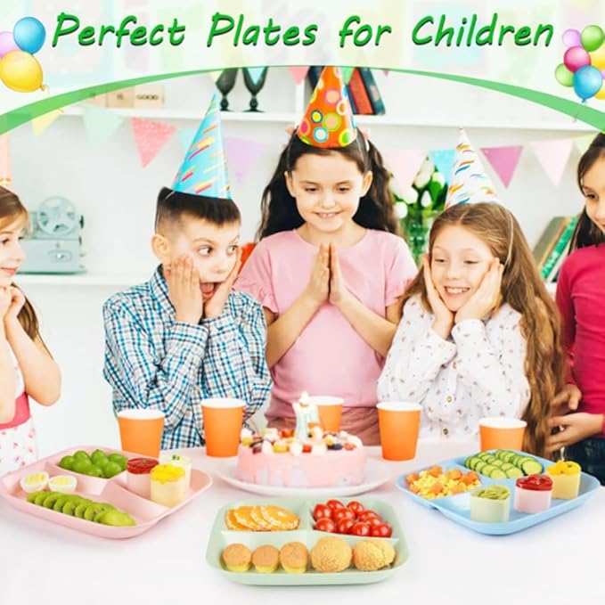 Unbreakable Wheat Straw Dinner Plates for Healthy Eating - 10 Inch Divided Portion Control Plates, 4 Pack BPA Free, Suitable for Kids & Adults, Perfect for Picnics