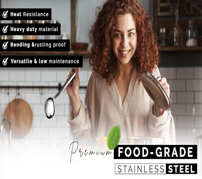 Stainless Steel Soup Ladle, Kitchen Cooking ladle,13" Metal Ladles, Durable Cooking Spoon Utensil- Long Handle and Ample Bowl Capacity Perfect for Stirring, Serving Soups, Heavy Duty Dishware Safe