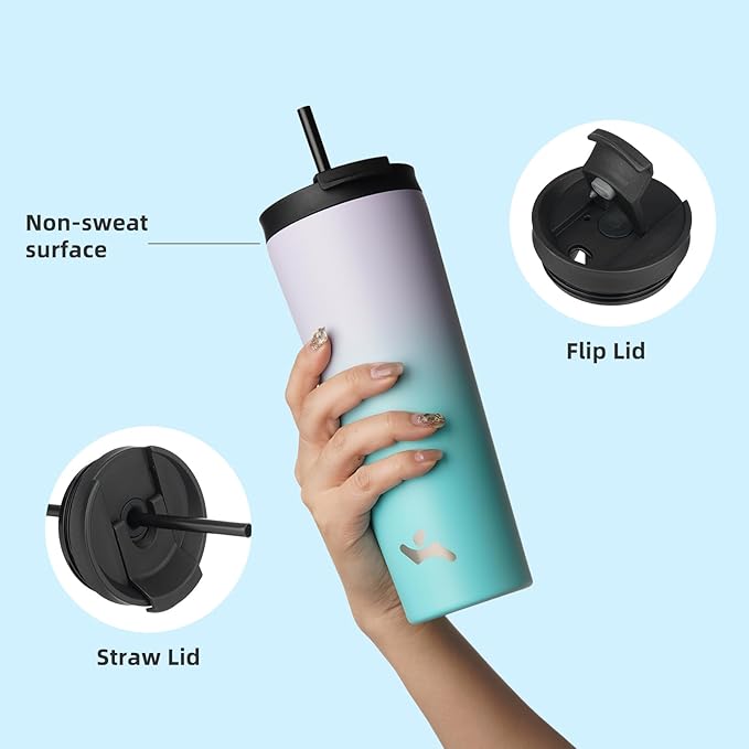 26 OZ Insulated Tumbler with Lid and 2 Straws Stainless Steel Water Bottle Vacuum Travel Mug Coffee Cup,Lavender Green