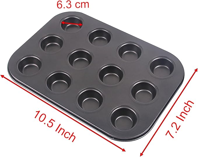 YIKANGHENG Small Carbon Steel Non Stick Coating Muffin Pan, 1 Pack Mini Size 10.5 Inch x 7.2 Inch 12 Cup Cupcake for Baking of Muffin, Cake, Doughnut and Bread (1)
