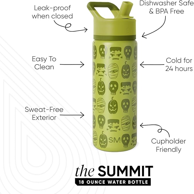 Simple Modern Halloween Kids Summit Water Bottle with Straw Lid | 18oz Stainless Steel Cup Insulated Tumbler for Boys, Girls, School | Monster Mash