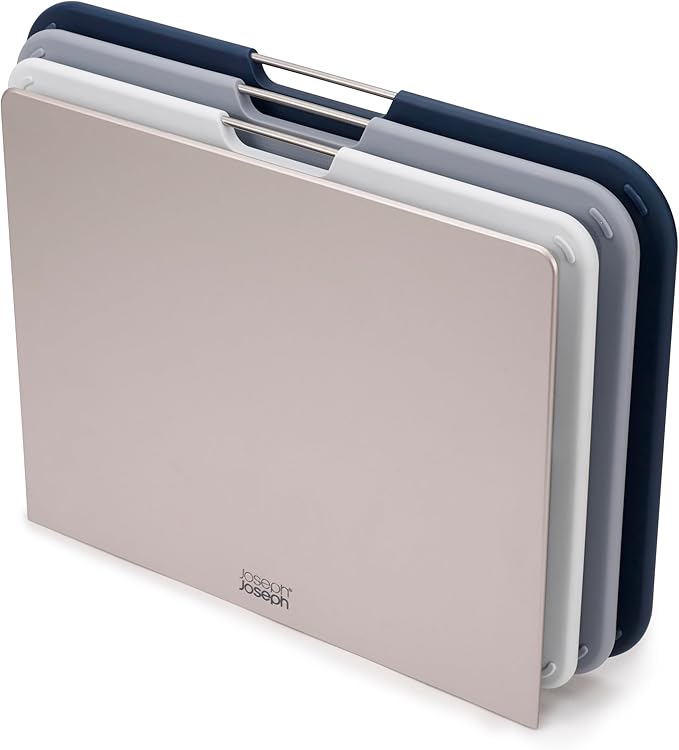 Joseph Joseph Nest Large 3-Piece Color coded Cutting Board Set with Storage Stand, Large - Grey
