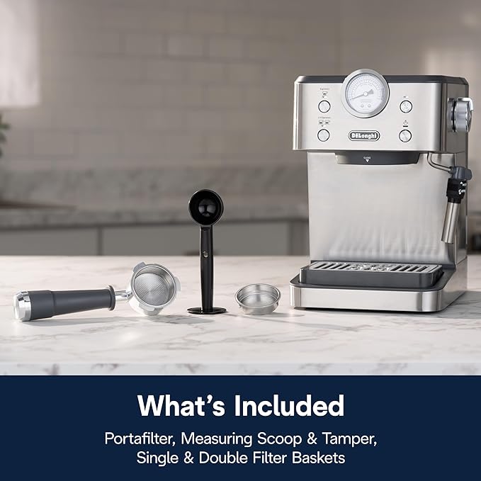 De’Longhi Classic Espresso Machine with Milk Frother, 15-Bar Pump & Temperature Control - Barista Coffee Maker Kit for Espresso, Latte, Cappuccino & Iced