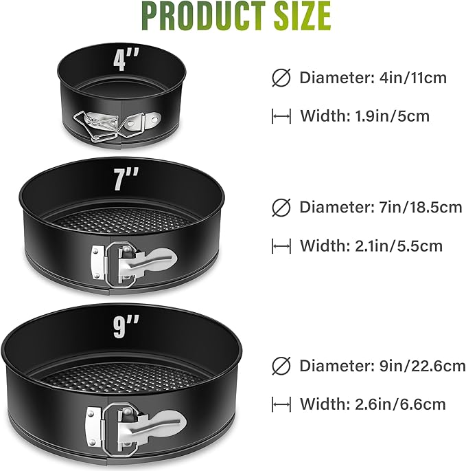 Vakoo Springform Pan - Nonstick, Leakproof Cheesecake Pan for Baking, Easy Release, No Parchment Paper Needed, 4+7+9 Inch, Set of 3