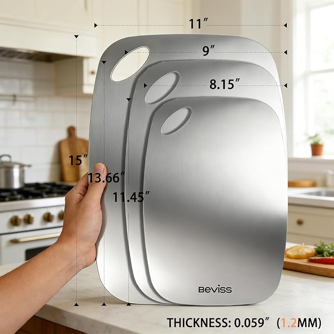Cutting Board Non-Toxic, 304 Stainless Steel Cutting Board Double Sided, 11.45" x 8.15" Chopping Board for Kitchen, Dishwasher Safe Chopping Board for Meat, Vegetables or Fruit