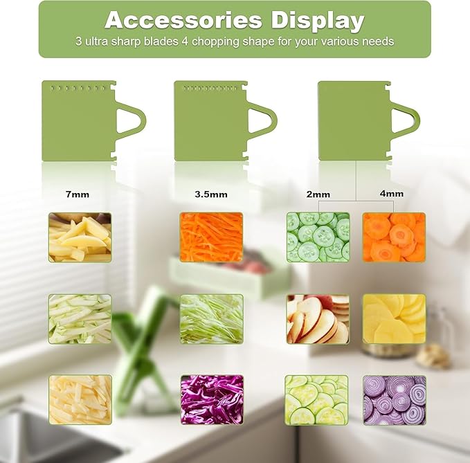 Eletronova Safe Mandoline Slicer for Kitchen, Vegetable Slicer for Kitchen，Kitchen Food Slicer, French Fry Cutter Julienne Dicer for Vegetables Grey (White & Green) (Grey & Draw Gray)