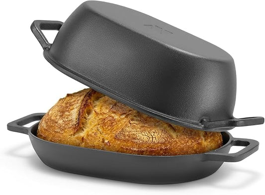 12"x8" Oval Cast Iron Dutch Oven for Bread Baking，Pre-Seasoned Combo Cooker with Lid, Perfect for Sourdough, Artisan Loaves & Family Meals,5 Qt