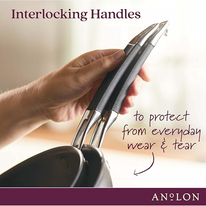 Anolon Smart Stack Hard Anodized Nonstick Frying Pan Set / Skillet Set - 8.5 Inch and 10 Inch, Black