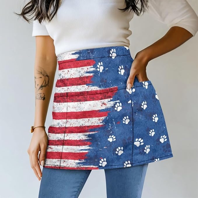 Server Waitress Waist Apron with 3 Pockets, Short Aprons for Servers,Waiter Apron For Waiter Accessories