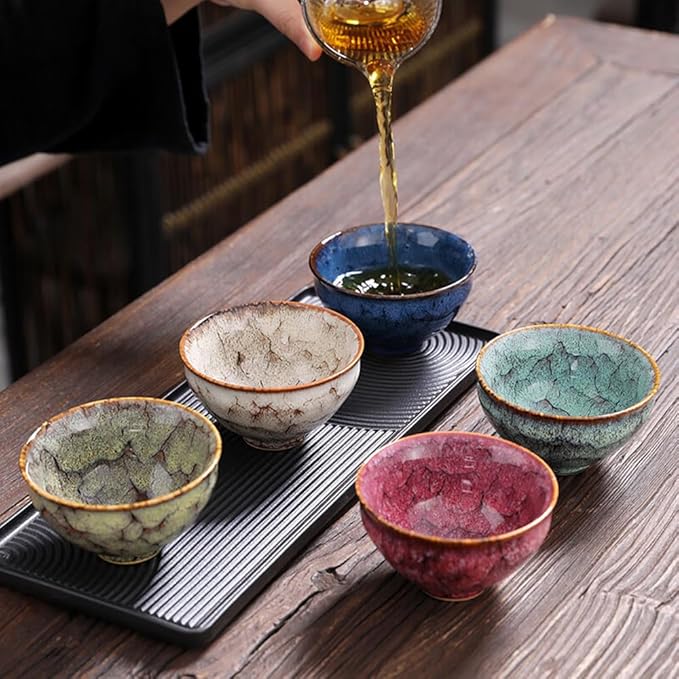 5Pcs Ceramic Tea Cup Set, 4oz Chinese Tea Cups with Designed Gift Box - 5 Stylish Colors
